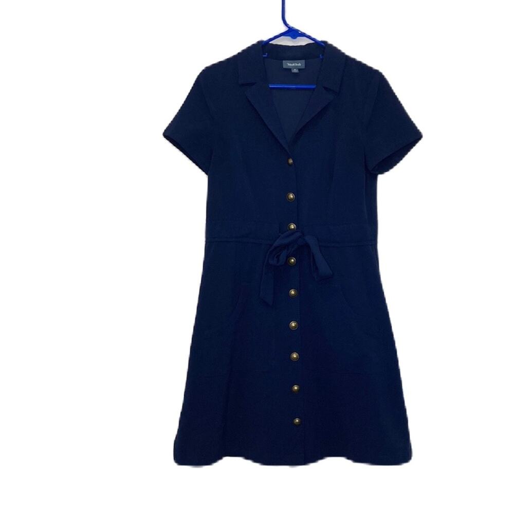 ModCloth Navy Blue Led To Achieve Belted Sailor Nautical Retro Shirt Dress Sz M